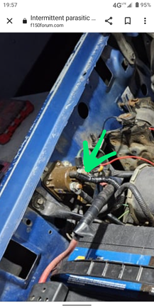 This arrow is pointing to one of the studs on your fender mounted starter relay. Stacked on that stud, are wires that contain fusible links. Fusible links look very similar to other wires, but are designed to open the circuit they feed, if the current becomes to high for too long.