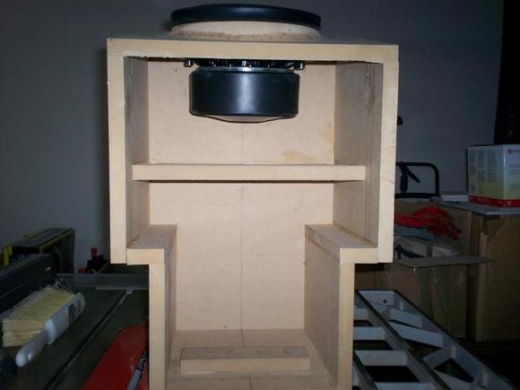 bottom view 
Description:  this is the front chamber at the top @ .42cu ft. and the bottom chamber at .48 cu ft. The requirement sealed space for these speakers is .50 cu ft.