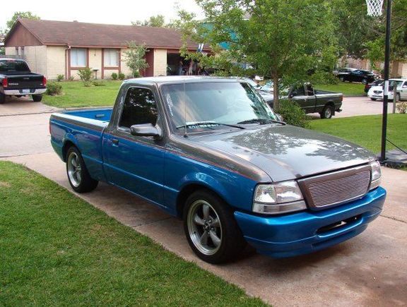 Ranger with a new colormatched bumper and grille. This was courtesy of a young kid backing into my truck at a red light .5mile from my house. A little dent on the bumper and his 800 bucks later tadaaa.