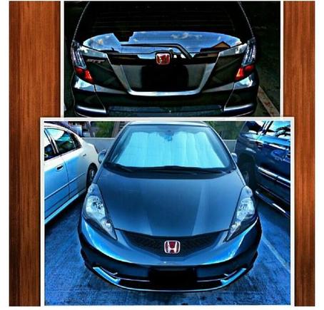 Front and back red h emblems