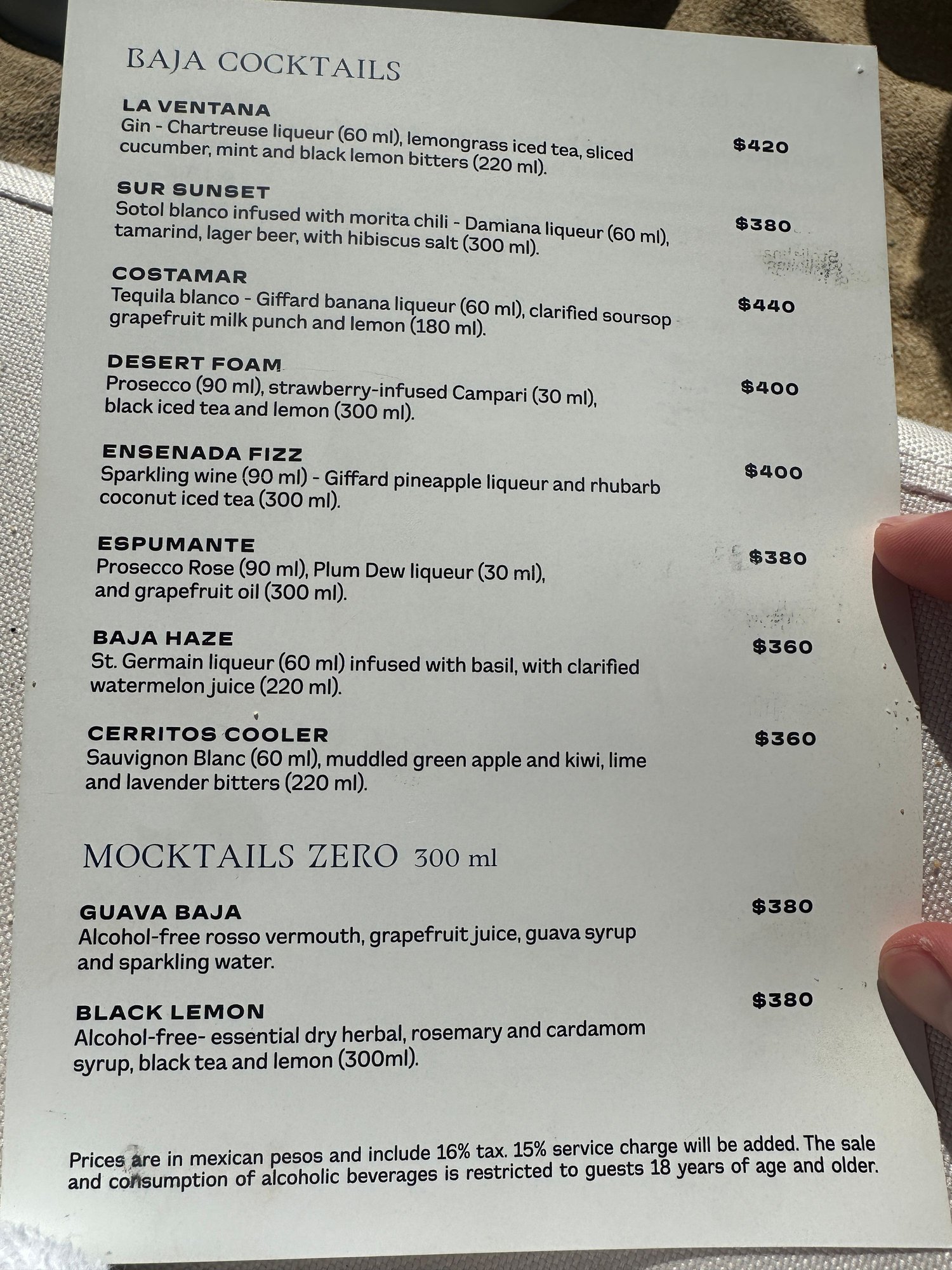 Costamar Drink Menu