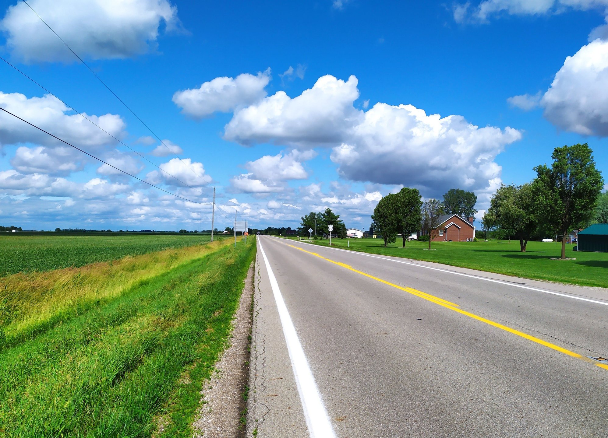 Route US-22 somewhere in the middle of Ohio - these roads existed and crossed the US before the interstate highway system was constructed 