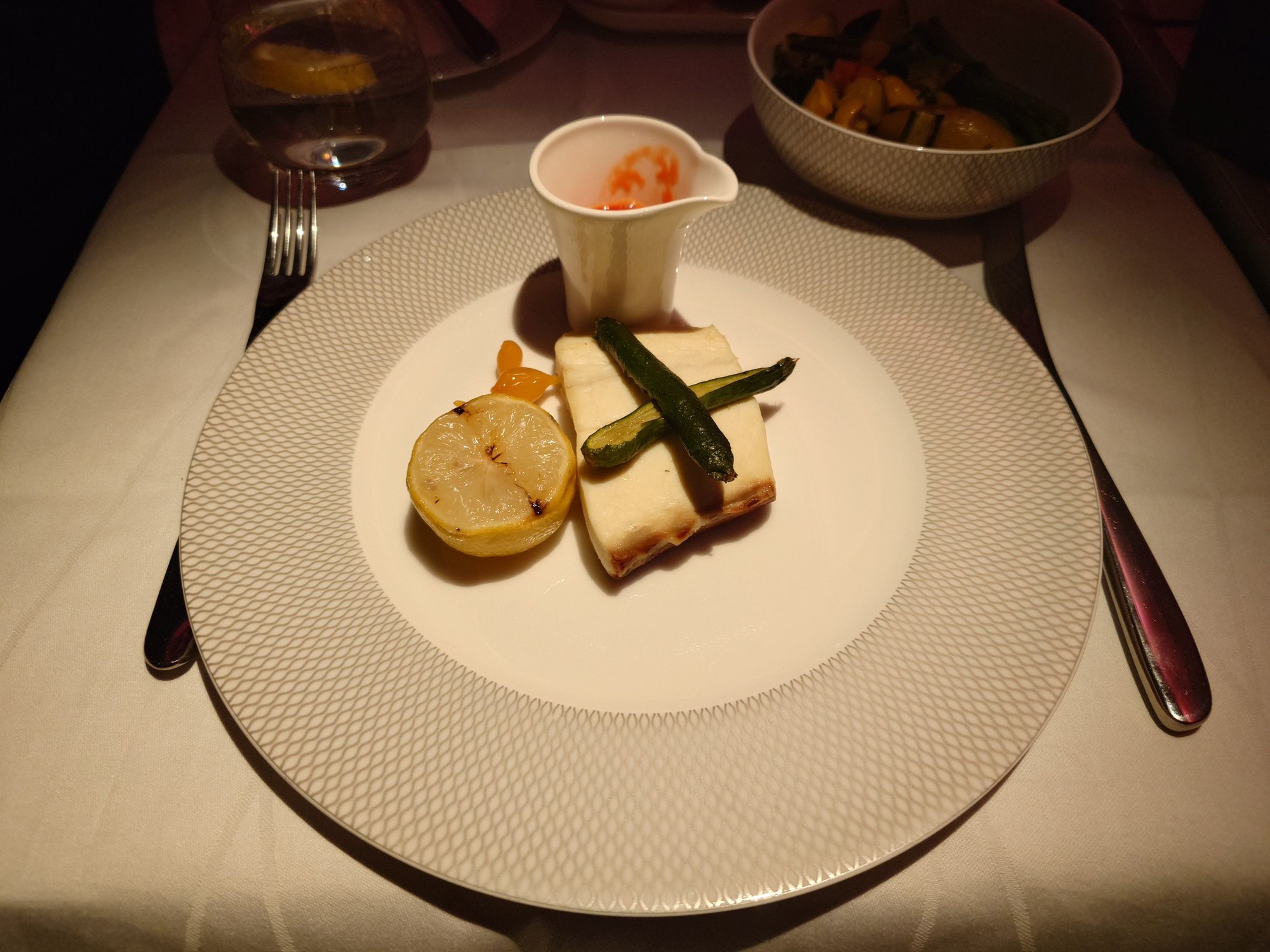 Pan fried Alaskan halibut was a disappointment, dry and overcooked and the red pepper sauce had an odd taste to it. The vegetable side dish was far better! 