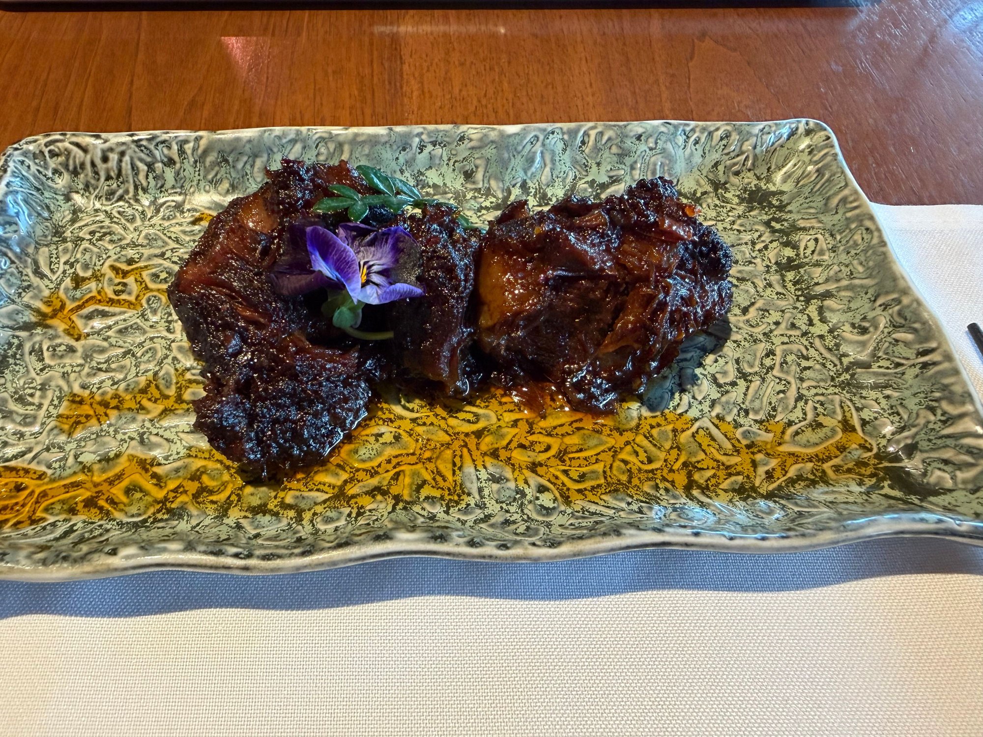 Mott 32 Braised Wagyu Beef - delicious. A lovely caramelized, sweet bbq flavor. Tastes better than it looks.