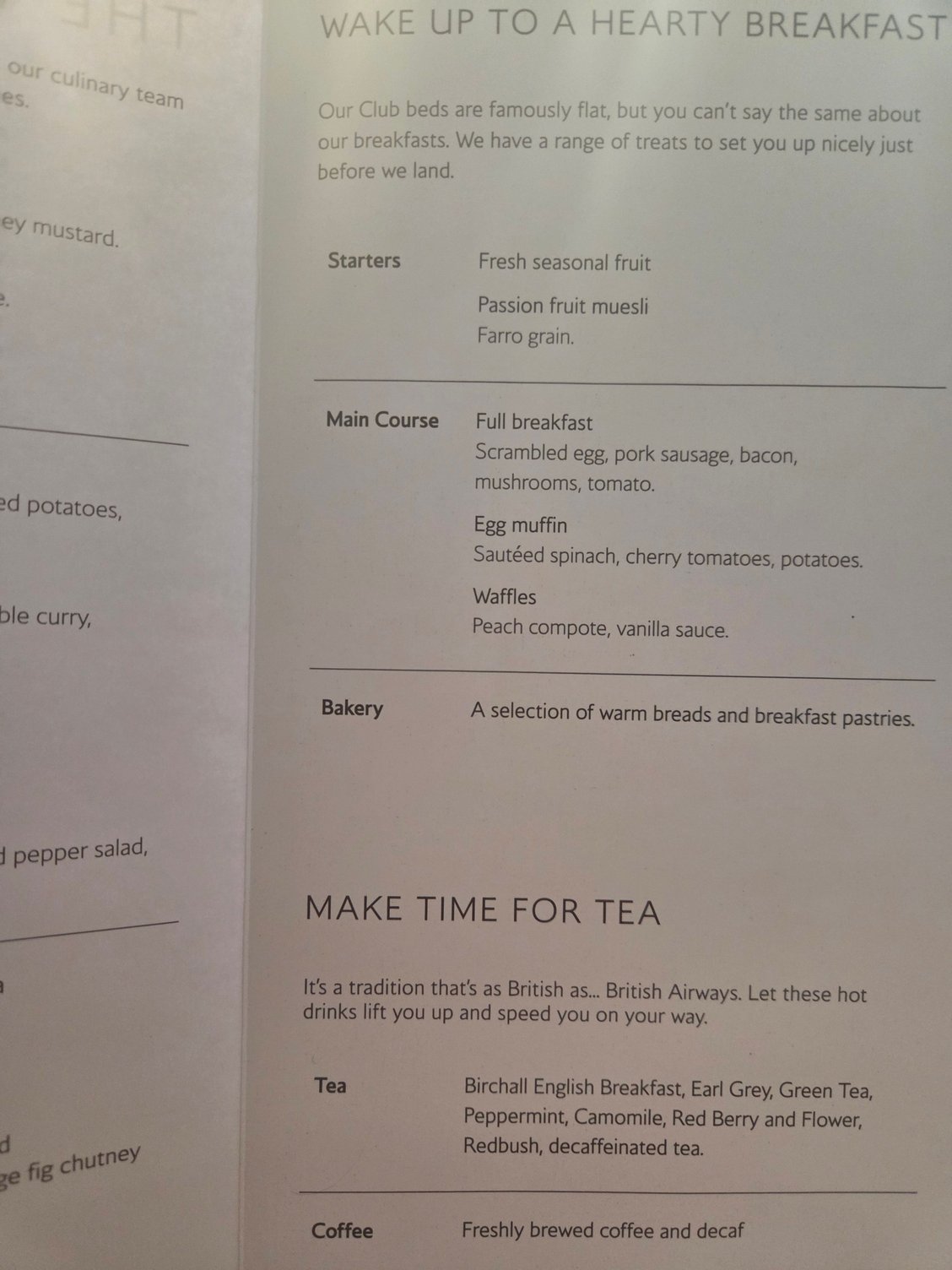Breakfast menu