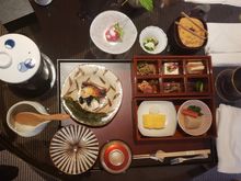 Japanese breakfast at Park Hyatt Kyoto in room.