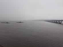 Is that a submarine conning tower? No just a rock feature with the Tay Road bridge fading into the mist. ( and at time it was a lot thicker). At high tide you could just see the rectangular rock sticking above the water.
