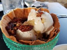 Cambozola Sundae - fabulous.  Sweet mauka honey, rich sweet cheese flavor, crispy waffle, nutty, salty and sweet pecans, spicy candied ginger.  The best dessert by far.