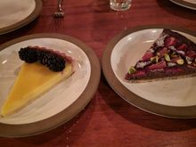 Passion fruit and blackberries, and chocolate and berries tartes
