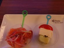 Appetiser was a mini smoked salmon skewer and a mini vegetarian skewer.