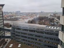 View from my room ( some reflection from my mobile phone camera). Karlskirche to the right ( beautiful at night when lit) and Belvedere to left