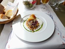 Starter - buckwheat salat with marinated beetroot, root vegetables and a local smoked cheese
