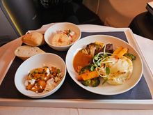 Beef main course was nice. The crew served the meals from a trolley which I have not seen in a while. Had to ask separately for butter.