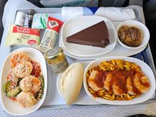 My pre-selection. I actually liked the appetizer prawn option better than the main, which I passed to my +1,5 sitting in the row right behind us (economy :p) 