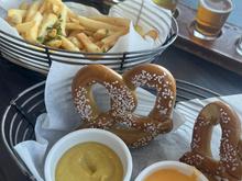 Brooklyn Brewery flight and the hot pretzel. 