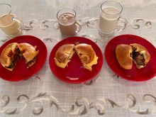 3 types of fillings with plain bagels Miso Kinoko , BEC , Lamb Mafia and 2 shakes - chocolate oats and peanut butter  along with  cold brew