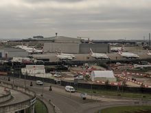 Airbus Multi-Parking at the long haul stands by Hatton Cross