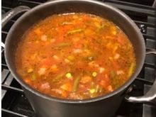 Home made vegetable soup and fresh La Brea whole grain bread and butter. 