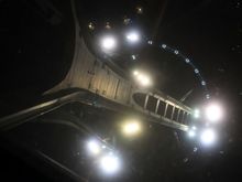 Space Needle glass floor, at night
