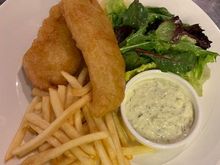 Beer battered cod , ..
