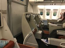 Plenty room for us - 25% loaded.  A gentleman in 1J boarded then went fully lie flat for the entire journey including take off and landing 