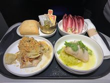 Endive salad, fluke, and roasted chicken


