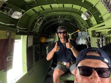 Sat in the rearmost seat with one of the EAA crew behind. Excuse the hat on backwards look, we were instructed to wear peaked hats like this so that we didn’t accidentally hit our heads on anything 