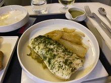 Cod steak with caramelized fennel and creamy koriander sauce. Cooked to perfection. 