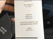Here’s the drinks menu in Economy 