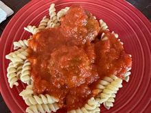 Rotini with home made meatballs and Rao’s arrabiata! Delish!