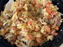 Carne asada burrito bowl with salsa verde.  Friends of mine make and deliver burritos once or twice a month. 