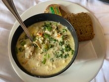 The seafood chowder was excellent 