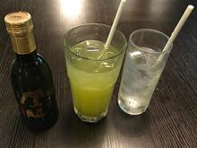 Sake , iced green tea and iced water