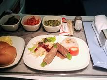 Starters: Pear and Chestnut Salad with Pinenut Dressing and Dried Cranberries, Asparagus and Ribeye Beef Roll, and Chicken and Vegetable Roll

Banchan of Braised Cucumbers, Spicy Bluebell Root Salad, and Green Pepper with Soy Bean Paste