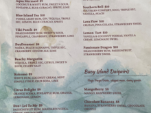 Poolside Drink Menu