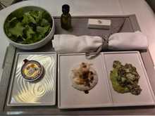 Sunchoke mousseline and pickles, scallops with dill, avocado and hazelnuts