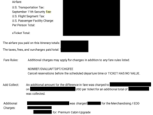 Sample United receipt with change fee highlighted.
