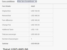 Change Fee Breakdown $685