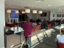 Food area and seating…behind me to the left are the restrooms and additional seating for another 20-25 people