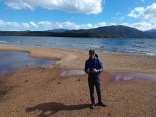 Playing with the drone alone on Lake Hauroko