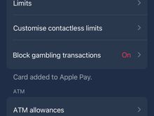Monzo magstripe card settings screenshot