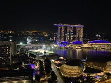 A slightly tilted night view from the Stamford overlooking Marina Bay, Singapore.