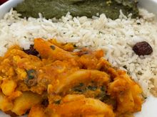 Indian Lunch - Palak Paneer and Spicy potatoes with rice