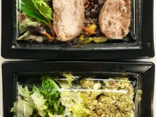 Top: jerk chicken with black rice and quinoa
Bottom: spiced freekeh with cauliflower and feta