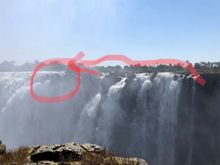 Devil's pool (circled) and start point of swimming (blunt end of arrow)