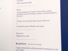 Menu card -chicken was popular so thise after the second row didnt get it