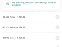 At Avios/cash combo, the new rate is displayed and enforced