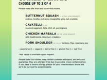 Dinner menu