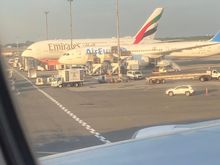 A fellow Emirates A380 on the ground 