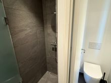 The shower is a bit small, but completely fine with good water pressure